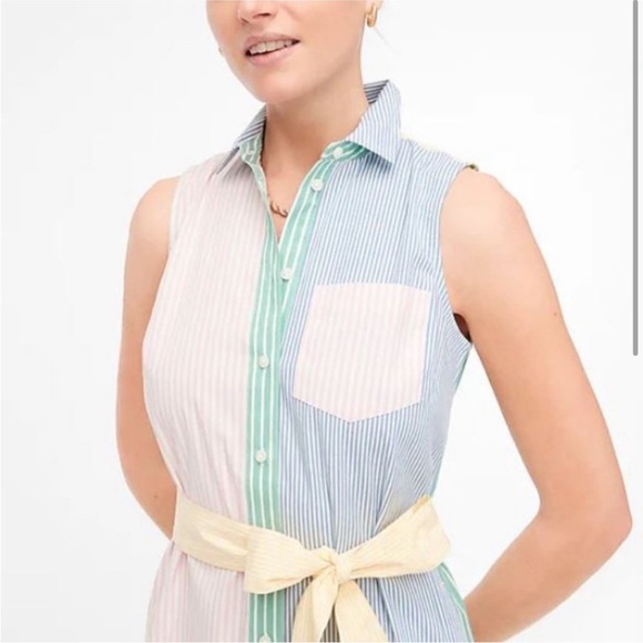 J. Crew Striped Color Block Shirt Dress W/ Belt - Picture 4 of 12